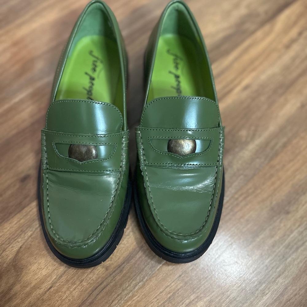 SOLD Free People Green Loafers with Brass Detail